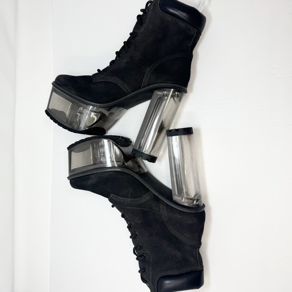 Dolls Kill Darker Wavs Kickdrum Clear Heeled Suede Work Boots Black Size 9 - Picture 11 of 16